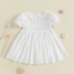 Toddler Baby Girls Birthday Dress Girl Summer Short Sleeve Cake Embroidery Smocked A-Line Dress Toddler Summer Princess Clothes for Kids Girl - Image 4