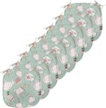 Ambesonne Tea Party Chair Seating Cushion Set of 8, Polka Dots on Teapots and Cups Cupcake with Cherry on Top Teabag English, Anti-Slip Seat Padding for Kitchen & Patio, 16"x16", Almond Green Coral