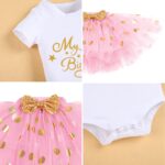 IBTOM CASTLE My 1/2 /1st /2nd/3rd Birthday Outfits for Baby Girl Bodysuit Romper/T-Shirt+Polka Dot Tulle Tutu Skirt +Socks+Bowknot Headband 4pcs Formal Princess Cake Smash Party Baptism Dress - Image 6