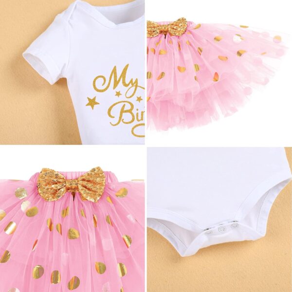 IBTOM CASTLE My 1/2 /1st /2nd/3rd Birthday Outfits for Baby Girl Bodysuit Romper/T-Shirt+Polka Dot Tulle Tutu Skirt +Socks+Bowknot Headband 4pcs Formal Princess Cake Smash Party Baptism Dress - Image 6