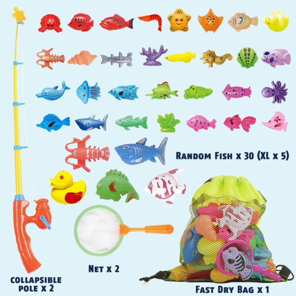 CozyBomB Magnetic Fishing Toys Game Set for Kids for Bath Time Pool Party with Pole Rod Net, Plastic Floating Fish - Toddler Education Teaching Christmas Birthday Gifts for Kids Ocean Sea Animals - Image 2