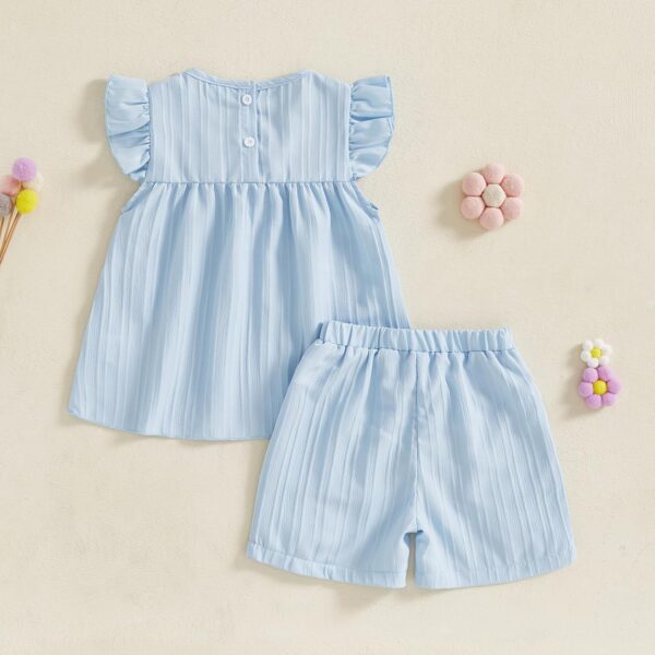 Baby Girl Summer Clothes 3D Flower Embroidery Smocked Tunic Top Casual Shorts Set 2Pcs Toddler Summer Outfit 9M-4Y - Image 3