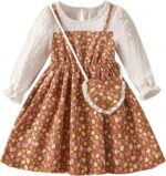 Bloomers Baby Toddler Kids Children Baby Girls Long Ruffled Sleeve Patchwork Floral Princess Dress with Pockets Bags Clothes Set 2PCS Outfits Baby Girl Baby Clothes