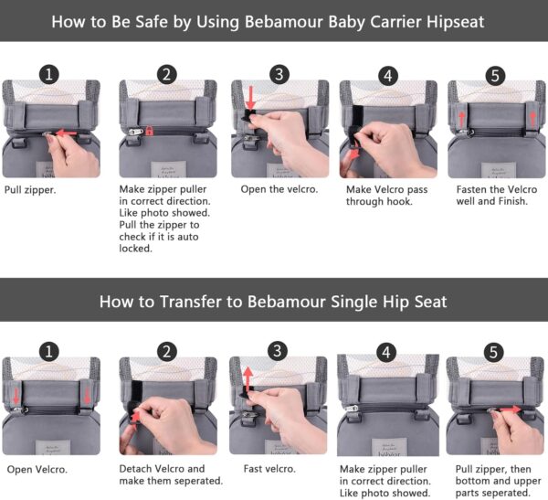 Bebamour Baby Carrier Newborn to Toddler Baby Carrier Hipseat 0-36Months with Head Hood, 3 PCS Teething Pads, Waist Extender, Green - Image 9
