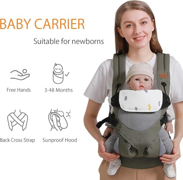 SONARIN 3-in-1 Breathable Baby Carrier,Multi-Function Lightweight Baby Wrap Carrier Ergonomic Child Carrier Backpack,Front and Back Carry for Newborn and Toddler 3-48 Months(Green) - Image 2