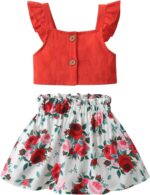 Derouetkia Toddler Baby Girl Summer Clothes Short Tops + Floral Print Skirt Outfit Set
