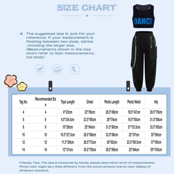 Freebily Kids Girls Hip Hop Dance Costume Crop Top with Jogger Pants Set 2Pcs Jazz Street Dance Outfits - Image 7