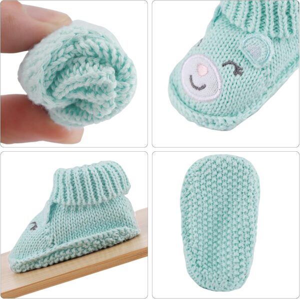 LACOFIA 2 Pairs Newborn Knitted Booties Soft Baby Boys Girls Bootees 0-3 Months - Image 3