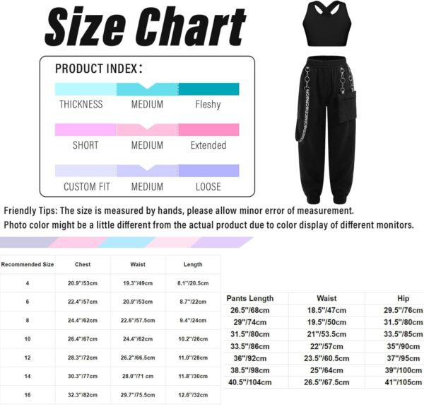 Alvivi Kids Girls 2 Piece Dance Outfit Hip Hop Tracksuit Racerback Crop Tank Top and Cargo Pants Baggy Trousers Set - Image 7