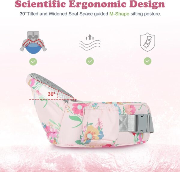 YooxArmor Baby Hip Carrier, Hip Carrier for Baby with Adjustable Waistband Support, Baby Carrier with Hip Seat for Newborn to Toddler Up to 66 Lbs, Baby Holder Carrier with Various Pockets for Dad Mom - Image 3