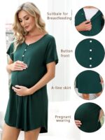 Uniexcosm Women's Maternity Nightdress Button Breastfeeding Nightwear Soft Nursing Nightgown for Pregnancy Short Sleeve Maternity Pyjamas Loungewear - Image 6