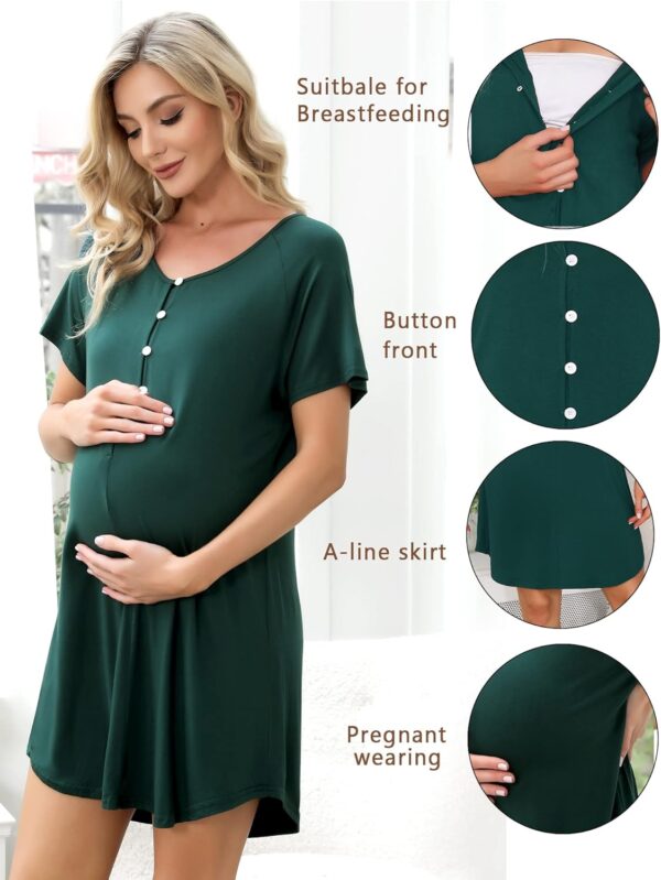 Uniexcosm Women's Maternity Nightdress Button Breastfeeding Nightwear Soft Nursing Nightgown for Pregnancy Short Sleeve Maternity Pyjamas Loungewear - Image 6