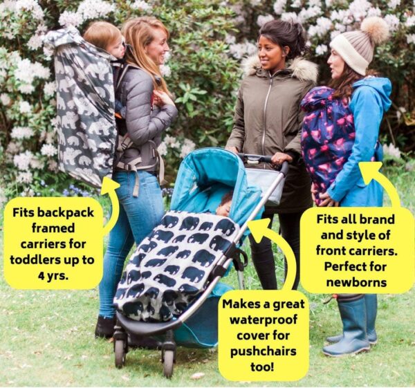 BundleBean - Babywearing Lightweight Raincover (Grey Elephant) - Waterproof & Windproof Baby Carrier, Includes Storage Bag, Silky-Soft Waterproof Fabric, Universal Fit, New Born to 4 Years Old - Image 4