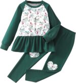 DHASIUE Girl Trousers Set Raglan Long Sleeve Ruffle Top Shirt Print Pants Kid 2 Pcs Outfits Clothes 3-7 Years