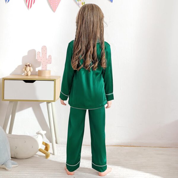 Miyanuby Girls Boys Pyjamas Set Button-up Silk Satin Pajamas Sleepwear Nightwear 2 Pieces Clothes Set Gifts for Baby Girls Boys - Image 3