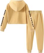 Xumplo Girl's 2 Piece Outfits Tween Girls Long Sleeve Hoodie with Pants Clothes Set Teens Brown Casual Clothing - Image 4