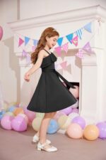 Arshiner Girls Dresses One-Shoulder Kids Dresses Summer Sleeveless Dress Ruffle Neck Elegant Party Festival Dresses Swing with Belt Dress for Girls 5-13 Years - Image 4