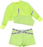 Manyakai Kids Girls 3Pcs Street Dance Outfit Athletic Tracksuit Crop Top Sweatshirt with Booty Shorts Set