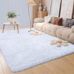 Rugs Living Room Soft Bedroom Rug Fluff Area Rugs Shaggy Carpets Non-Slip Modern Luxury Fur Carpet for Kids Room Comfy Home Decor Floor Mat (White, 120 x170 cm) - Image 2