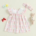 Geagodelia Toddler Baby Girls Easter Dress Bunny Embroidered My First Easter Baby Girl Outfit Ruffle Sleeve Summer Dresses - Image 3