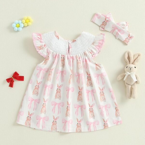 Geagodelia Toddler Baby Girls Easter Dress Bunny Embroidered My First Easter Baby Girl Outfit Ruffle Sleeve Summer Dresses - Image 3