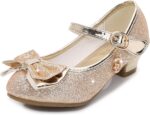 ZOFIS Girl's Dress Shoes Girls Mary Jane Shoes Glitter Buckle Strap Bow Low Heels School Uniform Shoes Ballet Flat Party Flower Girl Wedding Bridesmaid Communion Shoes - Image 4