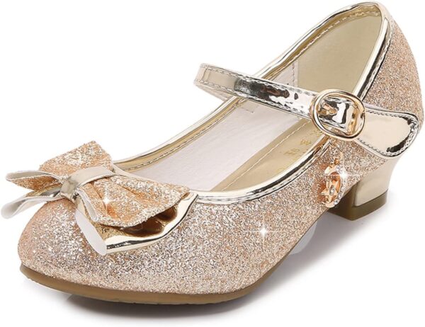 ZOFIS Girl's Dress Shoes Girls Mary Jane Shoes Glitter Buckle Strap Bow Low Heels School Uniform Shoes Ballet Flat Party Flower Girl Wedding Bridesmaid Communion Shoes - Image 4
