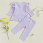 Geagodelia Toddler Baby Girl Fall Winter Outfits Ruffled Long Sleeve Lace/Striped/Polka Dot Print Sweatshirt Ribbed Shirts Top with Long Pants 2Pcs Clothing Set for Little Girls - Image 3