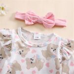 Baby Girl Clothes Baby Outfit Infant Clothes Set Heart Print Long Sleeve T Shirt With Overalls Pants Headband Clothing Set - Image 3