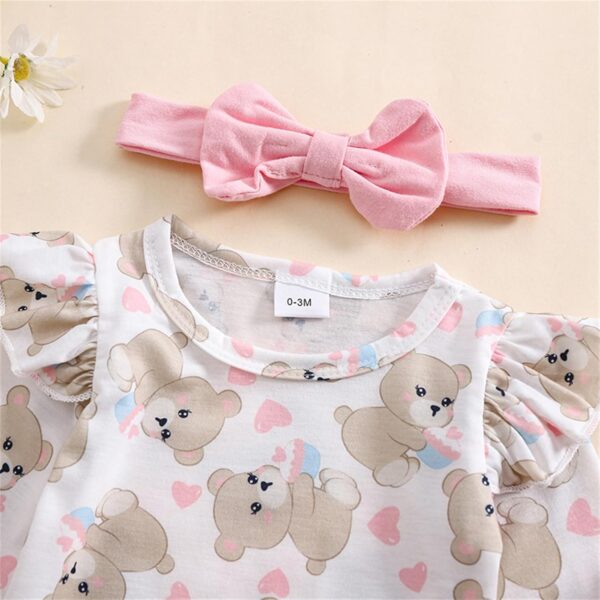 Baby Girl Clothes Baby Outfit Infant Clothes Set Heart Print Long Sleeve T Shirt With Overalls Pants Headband Clothing Set - Image 3