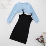 Girl's 2 Piece Outfits Kids Long Sleeve Crop Top and Cami Dress Set Teen Girls Pullover Sweatshirt + Butterfly/Plaid Print Bodycon Dress Clothes Christmas Party Casual Costumes - Image 8