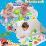21Pcs Baby Bath Toys, Dinosaur Bathtub Toy for 3-6 Boys and Girls, 1 Dino Fishing Net &1 Fishing Rod & 3 Soft Ball & 15 Sea Animal Rubber Toys Children Fish Catching Game - Image 4
