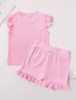 Happy Cherry 2 Piece Girls Summer Outfits Short Sleeve Tee and Flare Leg Pants Set Kids Solid Color Clothes Set Elastic Waist Bell Bottom Trousers Suit 9 Months - 10 Years - Image 4