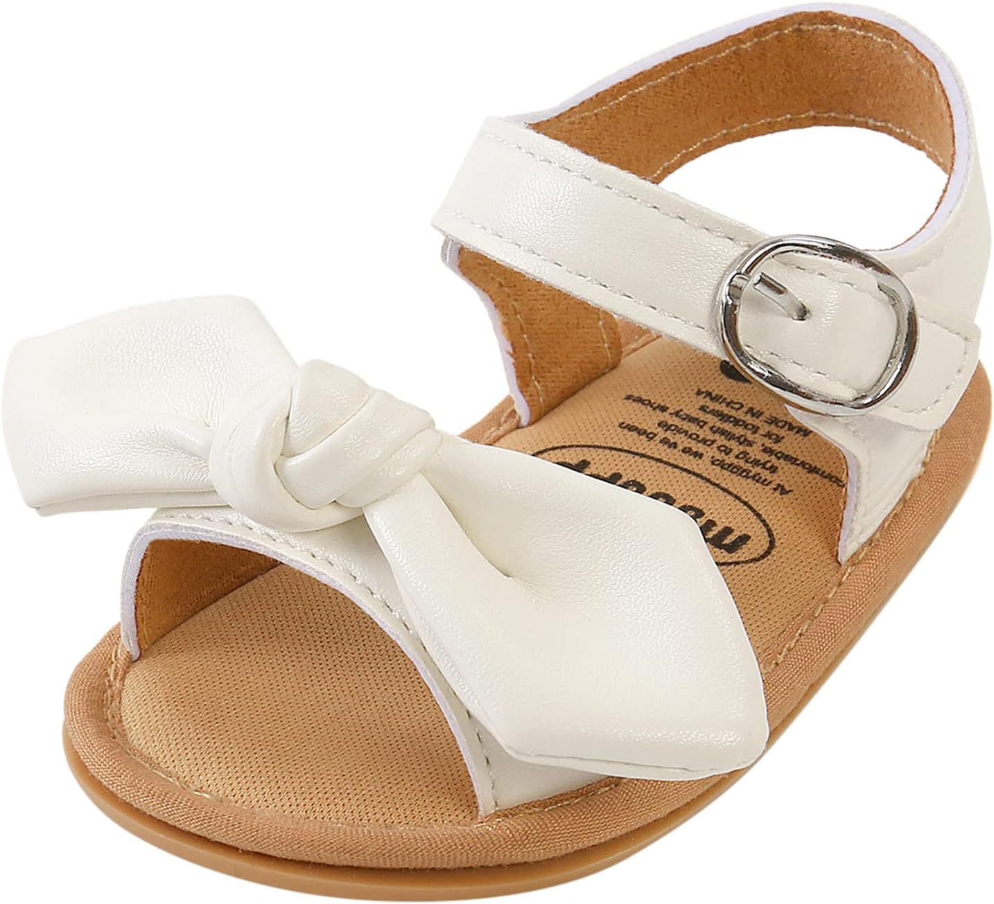713wpUzKbHL._AC_SL1500_.jpg Girls Kids Open Toe Sandals Bow Leather Adjusted Buckle Strap Barefoot Shoes Baby Childrens Flat Wide Shoes Light Comfy - Image 1