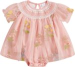 Infant Baby Girl Romper Dress Newborn Baby Girls' Bodysuits Flower Embroidery Jumpsuit Skirt Tulle Princess Dress A-Line Pageant Baptism Wedding Birthday Party Dress