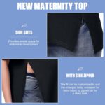 Maternity Tops Tshirt Side Split with Zipper Short Sleeves Maternity Wear Clothes Pregnancy Top for Women - Image 2