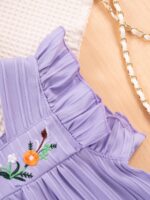 JiAmy Girl Dress Flowers Embroidery Flutter Sleeve Toddler Dresses Square Neck Ribbed Casual Clothes for 1-7 Year Old - Image 4