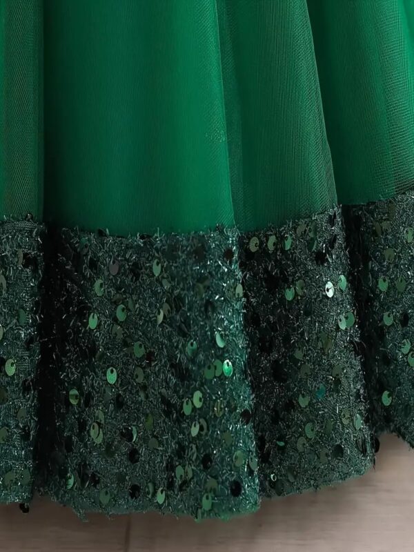 miço kids Girls Sequin Tulle Dress, Girl Ball Gown Birthday Party Outfit, Satin Princess Dress, Flower Girl Wedding Outfit - Image 3