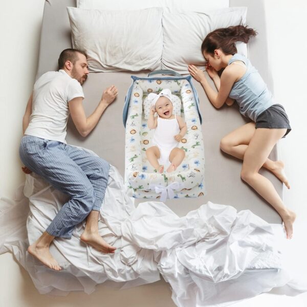 Baby Lounger with Pillow,Baby Lounger for Newborn Portable,Baby Nest Cosleeping for Baby in Bed Adjustable Size & Strong Zipper Lengthen Space to 24 Months(Animal World Blue) - Image 6