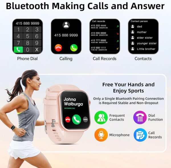 Hwagol Smart Watch (Answer/Make Calls), 1.85" Fitness Tracker, Smartwatch Heart Rate/Sleep Monitor/Pedometer/Calories, 140+ Sports Modes, Waterproof Women's Men's Fitness Watch for Android iOS - Image 3