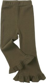 FEOYA Girls Ribbed Flared Leggings Cotton Ruffle Leggings Bell Bottoms Yoga Pants Casual High Waisted for Dance Workout