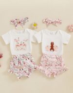 Dubute My First Easter Outfit Baby Girl Bunny Romper Bodysuit +Pompom Shorts Bloomer 1st Easter Clothes 3PCS - Image 6