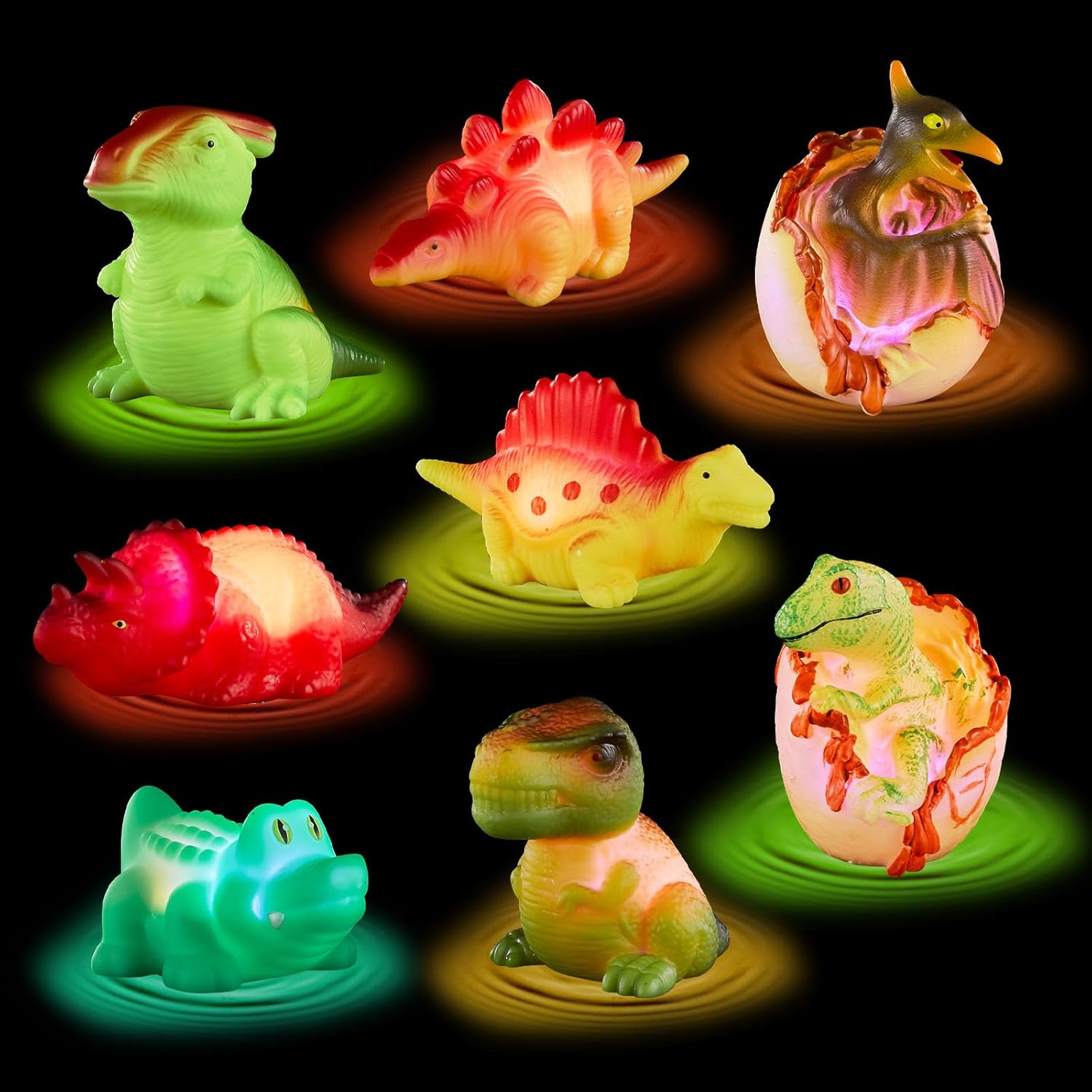 7159A-jXbL._AC_SL1500_.jpg Dinosaur Toy Bath Floating Toy with Auto Flashing Early Learning Toy Dinosaur Theme Model 8 Pcs Bathtub Shower Toy Gift for Kids and Pets - Image 1