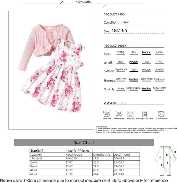 puseky Toddler Baby Girls Dress and Cardigan Set Baby Girl Floral Print Sleeveless Dress and Coat 2Pcs Fall Outfits Set - Image 7