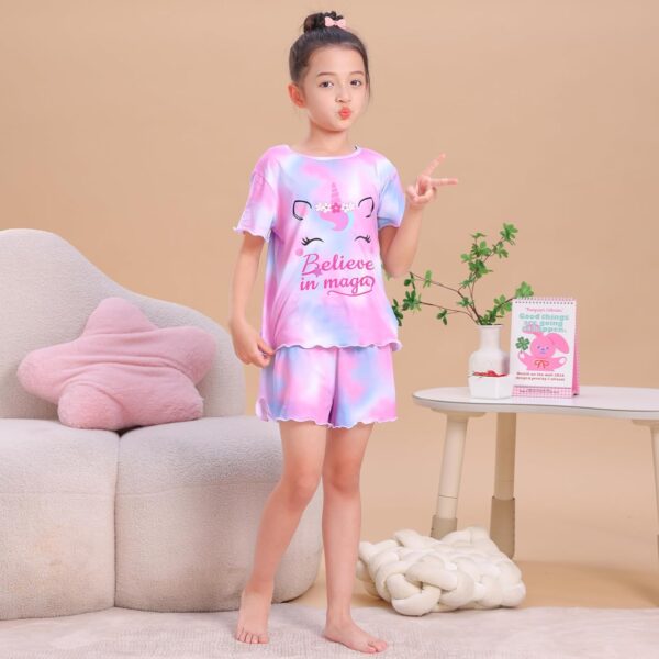 MHJY Girls Pyjamas Ruffled Short Sleeve PJs Sets Unicorn Pajamas 2 Pcs Shirt and Shorts Casual Girls' Nightwear Sleepwear Clothes - Image 2