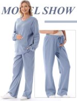 FEOYA Maternity Trousers Womens Wide Leg Long Pants Elastic Waist Casual Sweatpants Loose Pregnancy Trousers with Pocket S - 4XL - Image 4