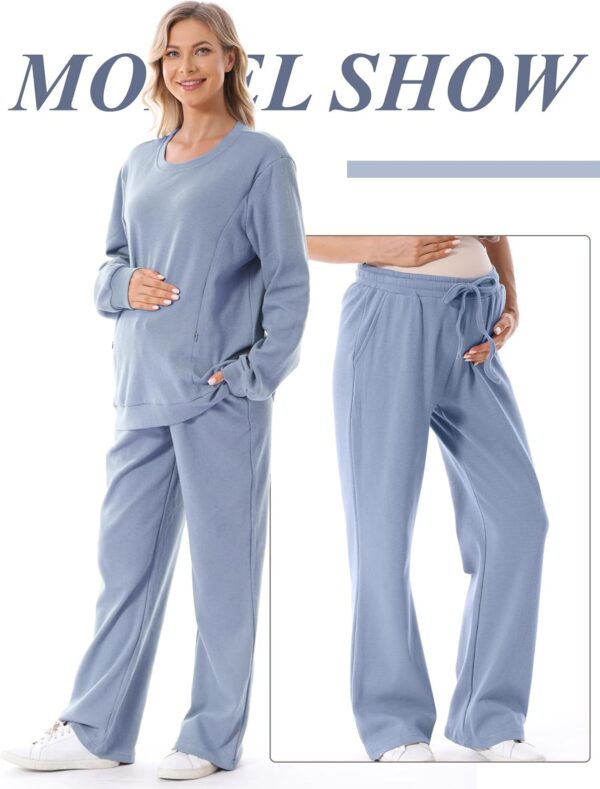 FEOYA Maternity Trousers Womens Wide Leg Long Pants Elastic Waist Casual Sweatpants Loose Pregnancy Trousers with Pocket S - 4XL - Image 4