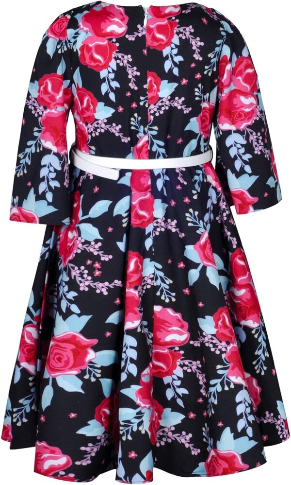 BONNY BILLY Girls Classy Vintage Floral Swing Kids Party Dress with Belt - Image 2