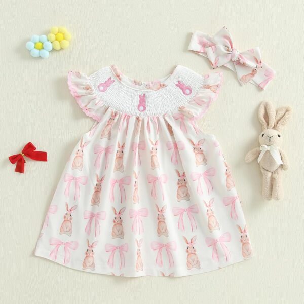 Geagodelia Toddler Baby Girls Easter Dress Bunny Embroidered My First Easter Baby Girl Outfit Ruffle Sleeve Summer Dresses - Image 2