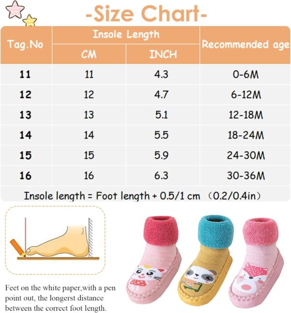 FEOYA Baby Slippers Socks 3 Pairs Anti Slip Infant Baby Floor Sock Slippers Newborn Boys Girls Breathable First Walking Shoes Winter Thermal Step Socks Christmas Baby Gift - Image 2